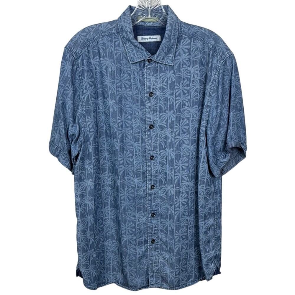 Tommy Bahama Men's M Blue Floral Tencel Lyocell Tropical Silk Like Resort Shirt